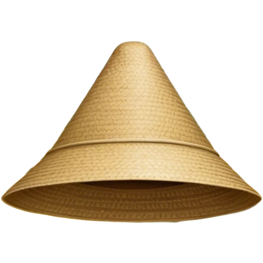 Cinematic Realistic image of an iconic conical hat (Nón Lá), rendered with detailed textures and subtle natural hues, set against a serene rural Vietnamese landscape with gentle, diffused lighting emoji