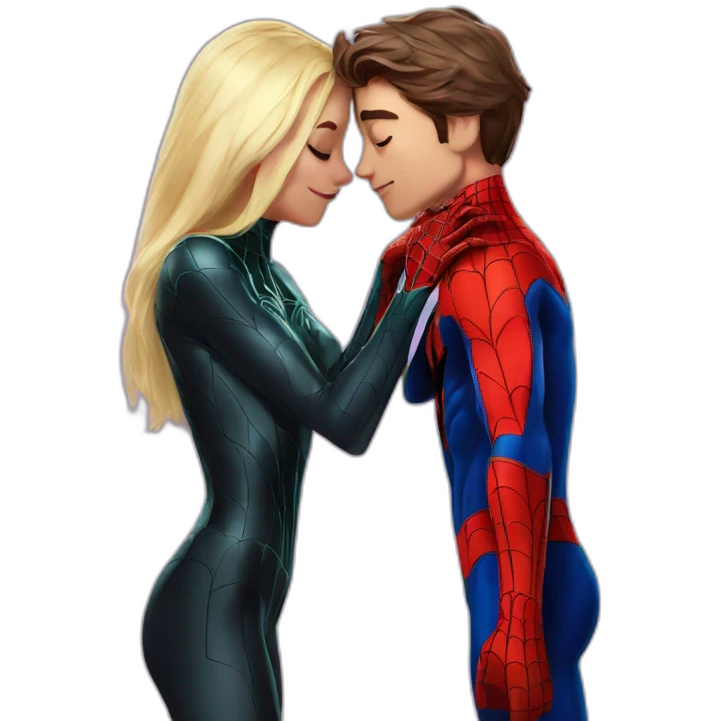 Spider-Man Miles Marales and Gwen Spider kiss emoji
