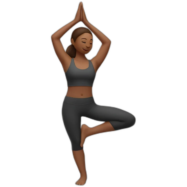 Yoga pose standing on one leg with other in air behind arms in a binding emoji