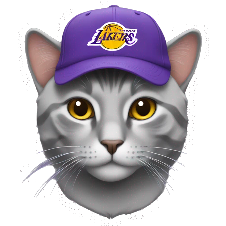 Grey Cat wearing a lakers hat emoji