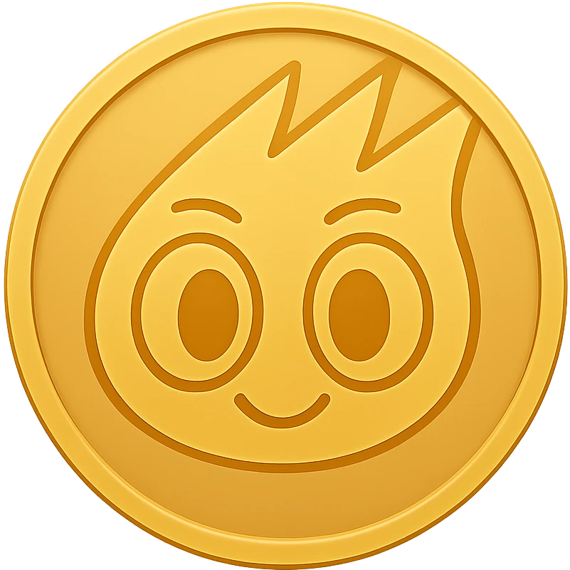 Create an emoji style gold token with a simple rim, featuring only the mascot head from the provided image. The design should have minimal details, no shadows, and be centered on a transparent background. The mascot head should be as in the reference image, but with slightly larger eyes, styled to look like an emoji gold token with a simple rim. emoji