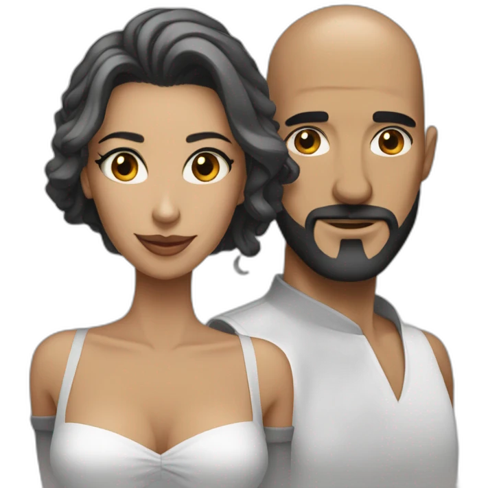 Sexy bald man with a gray little beard and a thin woman with long black hair emoji