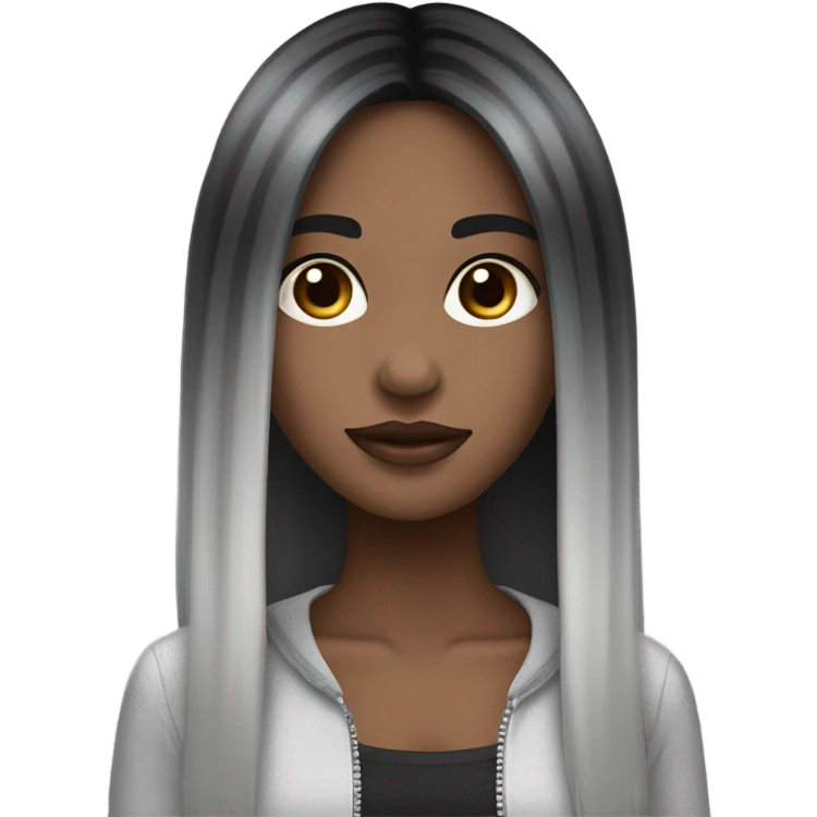 A girl with straight hair colored black and down grey ombre ￼ ￼ emoji