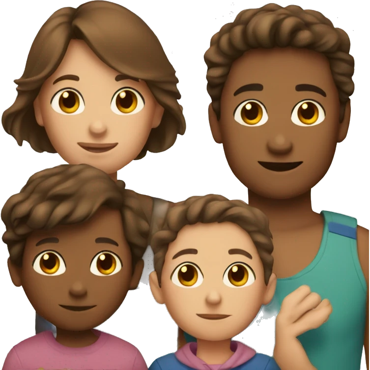 Brown hair girl with two little sons  emoji