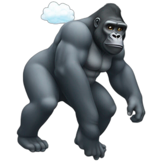 Gorilla body farting with cloud in the back emoji