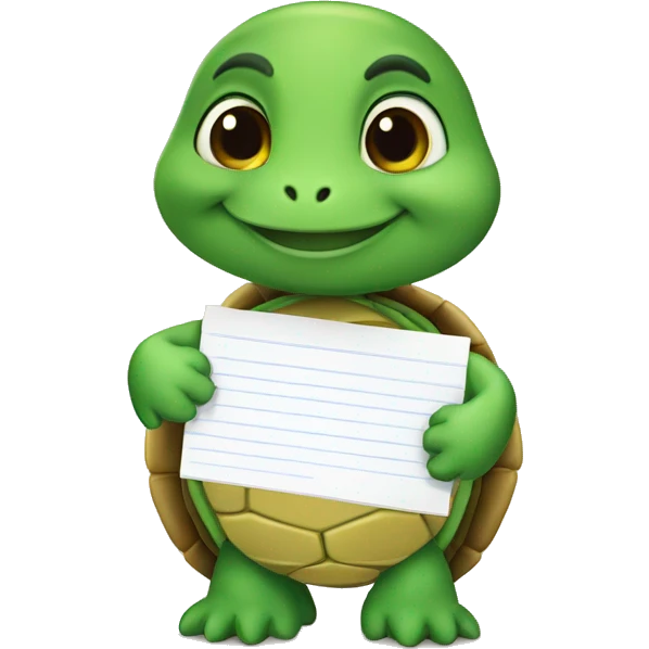 A cute little turtle with a task list asking people to join the party. emoji