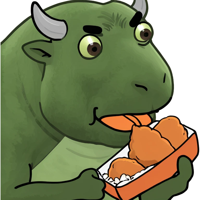 Buffalo eating chicken and chocolate emoji