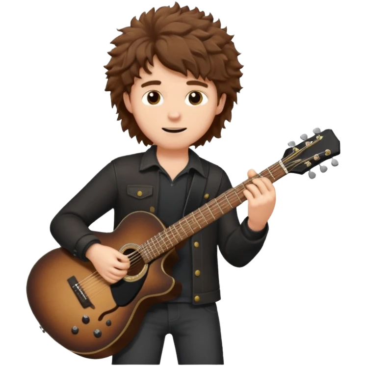 white Guy with brown fluffy hair playing a black guitar emoji