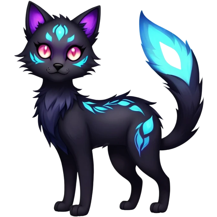 Vibrant dark edgy gothic Falvie-Fionbri-creature-sparkle-feline-fursona, full body emoji