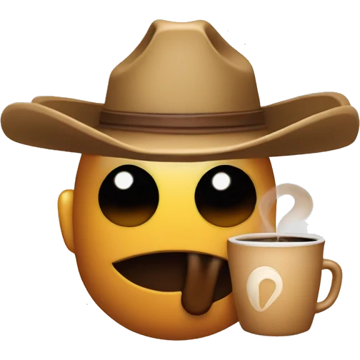 a shy face with a cowboy hat brewing coffee emoji