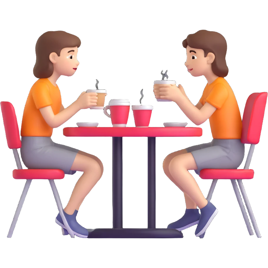 boy and girl sitting at a table sipping coffee emoji