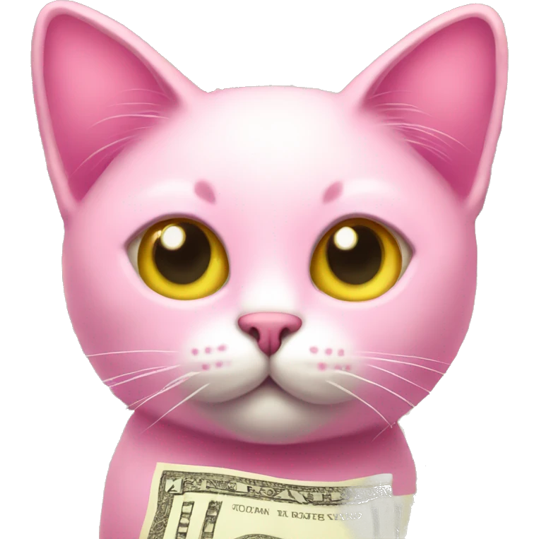 Pink cat with money eyes emoji
