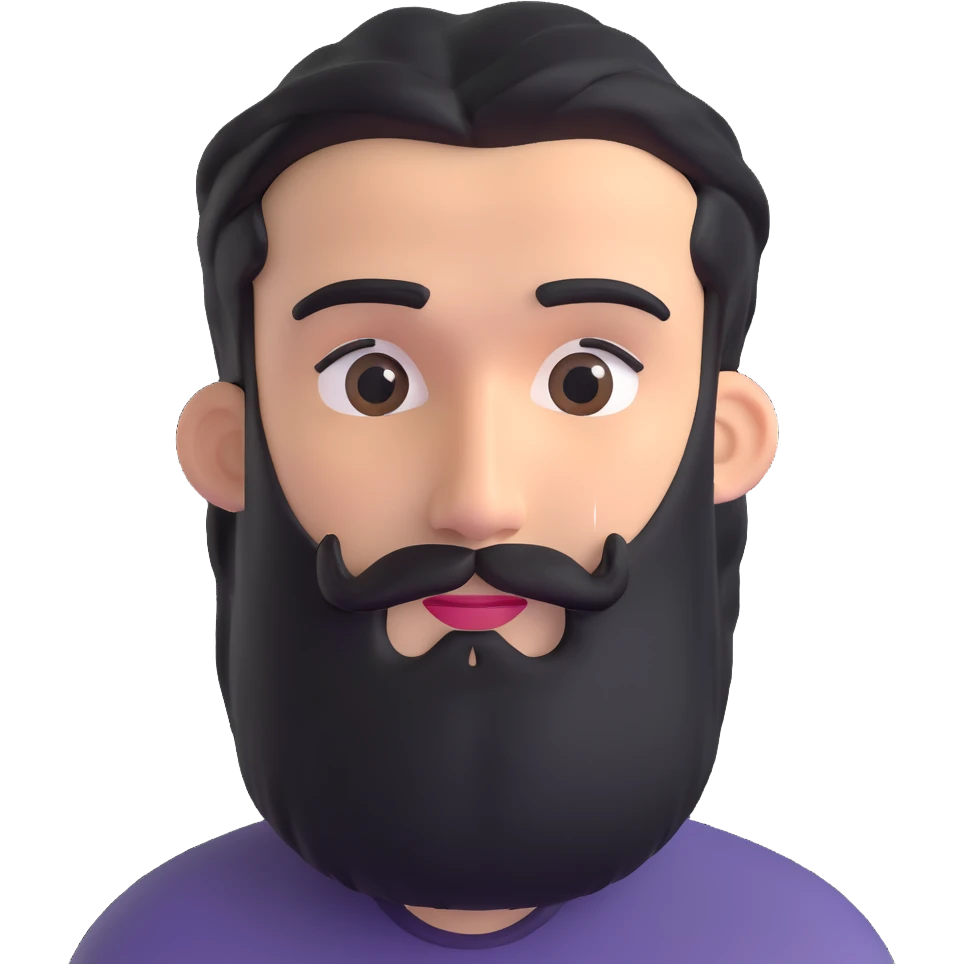 man with medium length beard and connected eyebrows emoji
