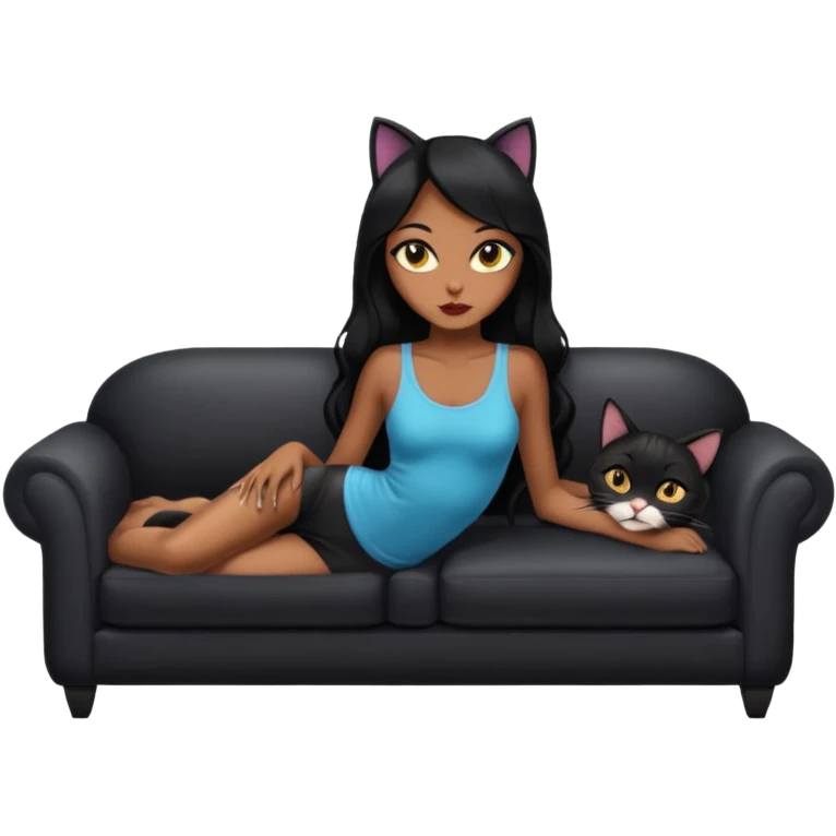 Sexy black girl, long hair, cat eyes, skinny body girl lie on couch comfy emoji