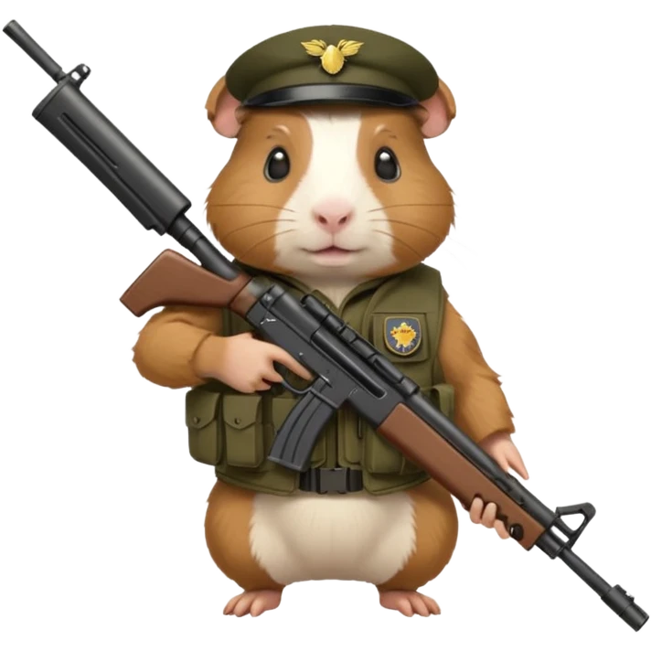guinea pig dressed in tactical military vest holding a rifle in chest no hat emoji