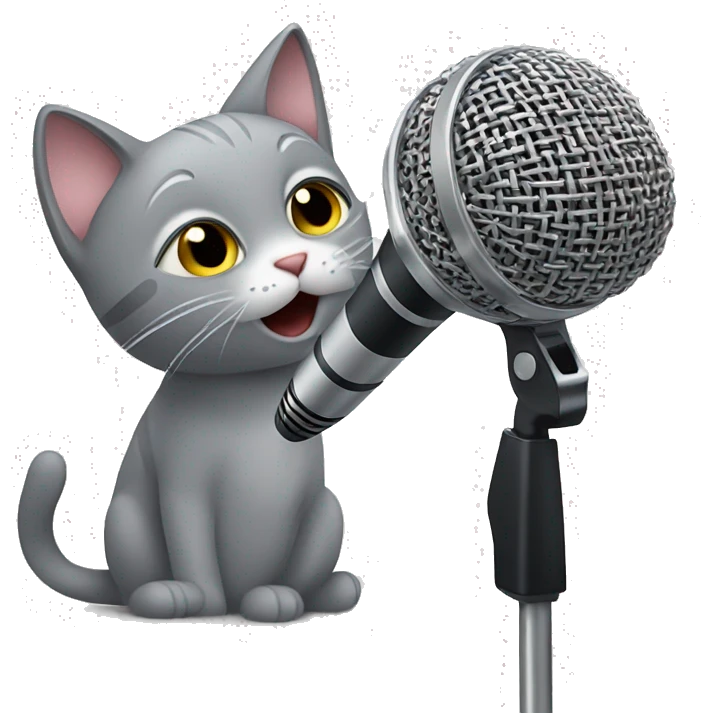 gray cat singing in to a microphone emoji