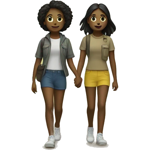 two girls walking in a forest emoji