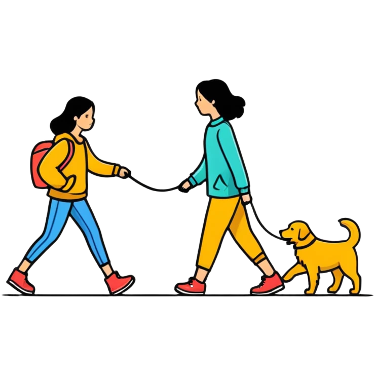 Beautiful girl walking a golden retriever dog emoji