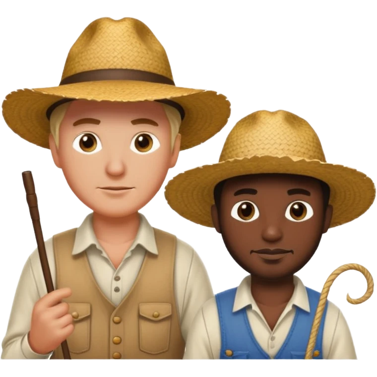white farmer with whip and black man with straw hat emoji