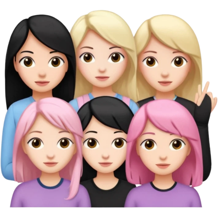 Girlfriend emoji - 5 white girlfriends, two with black hair, one with medium blonde hair, one with  pale pink hair,  emoji