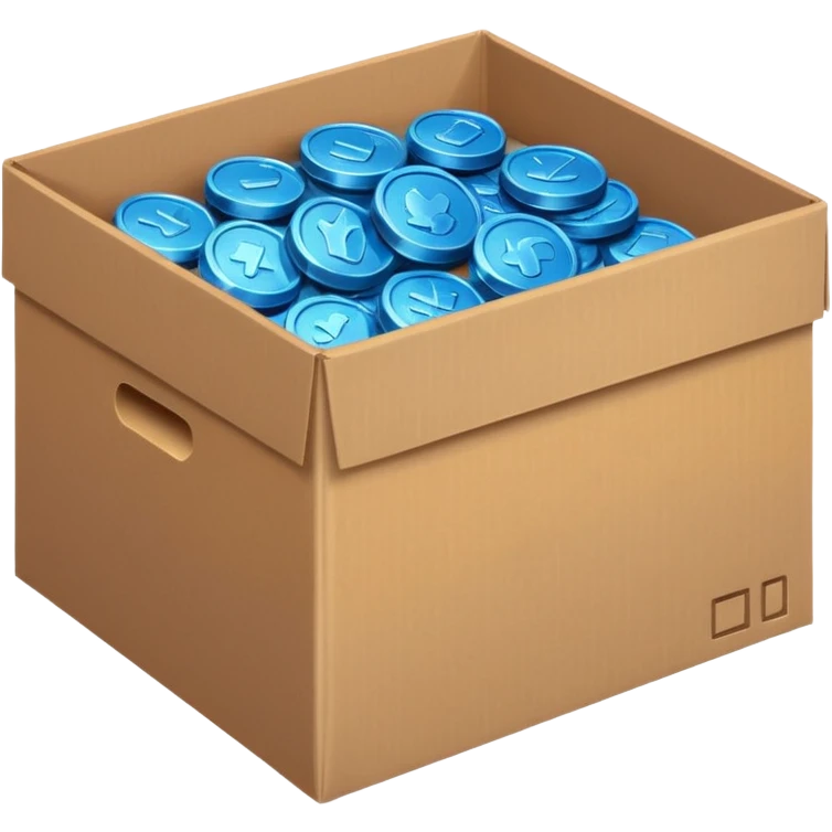 blue coins in a cardboard package emoji