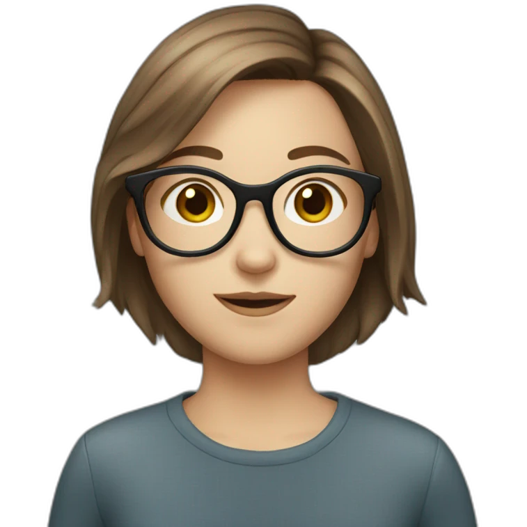 Young white girl with short brown hair and glasses emoji