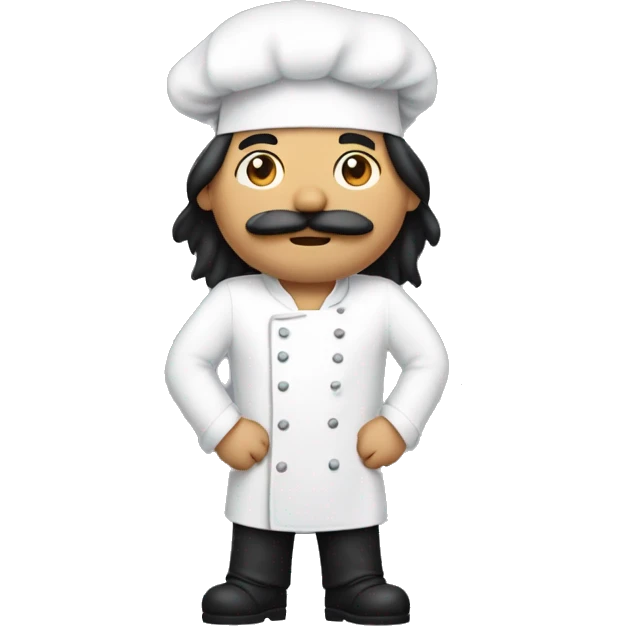 half asian, half white man with long black hair, facial scruff, and a mustache wearing a chef's hat emoji