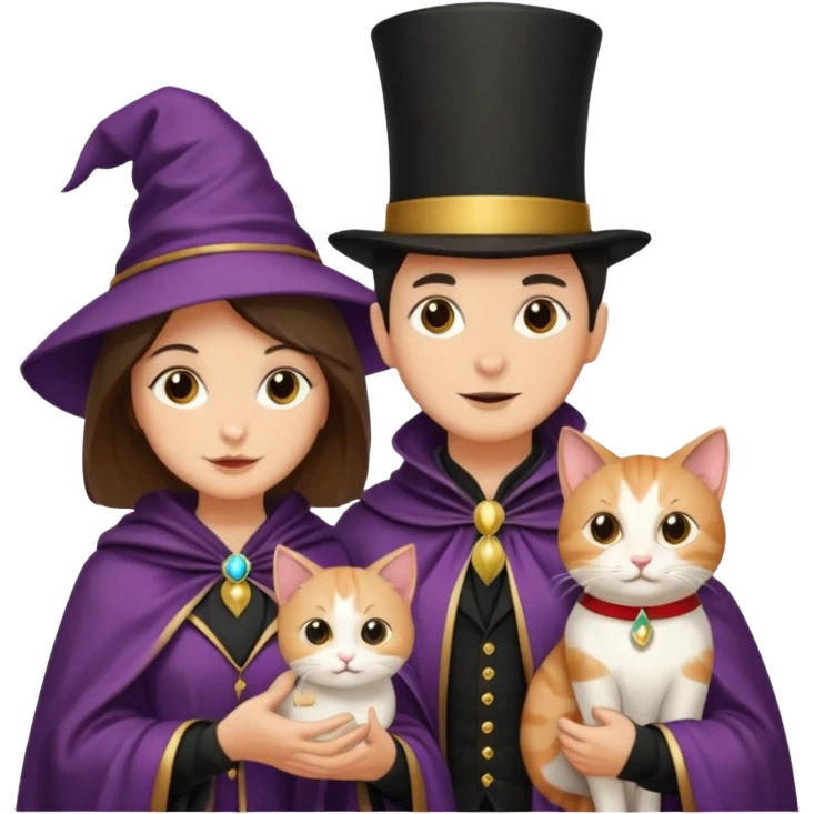 magician couple and their pet cat emoji