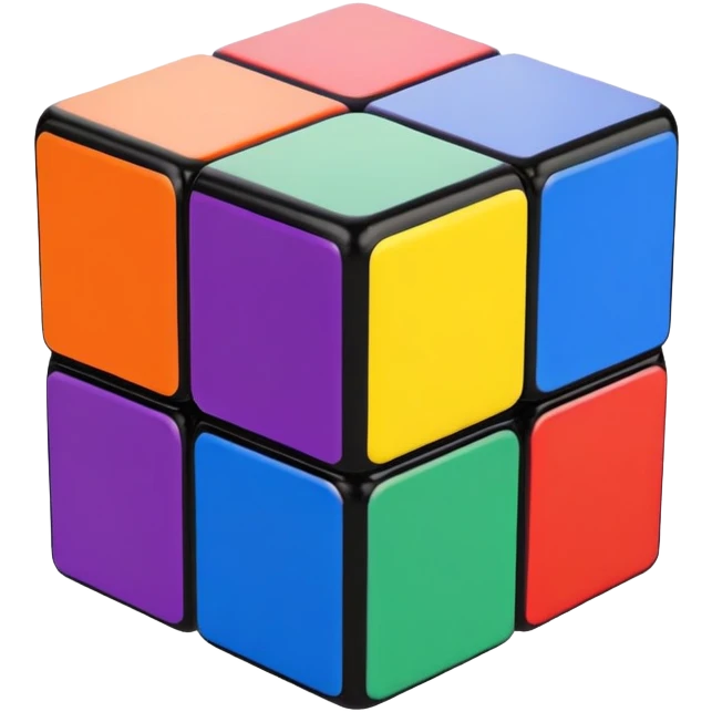 A 3x3 Rubik's Cube with rainbow colors: purple, blue, green, yellow, orange, red, minimalist iOS emoji style emoji