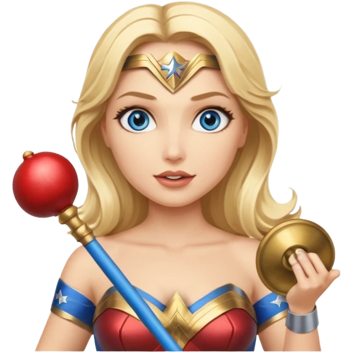 Blonde blue eyes Wonder Woman holding bell and baton  emoji