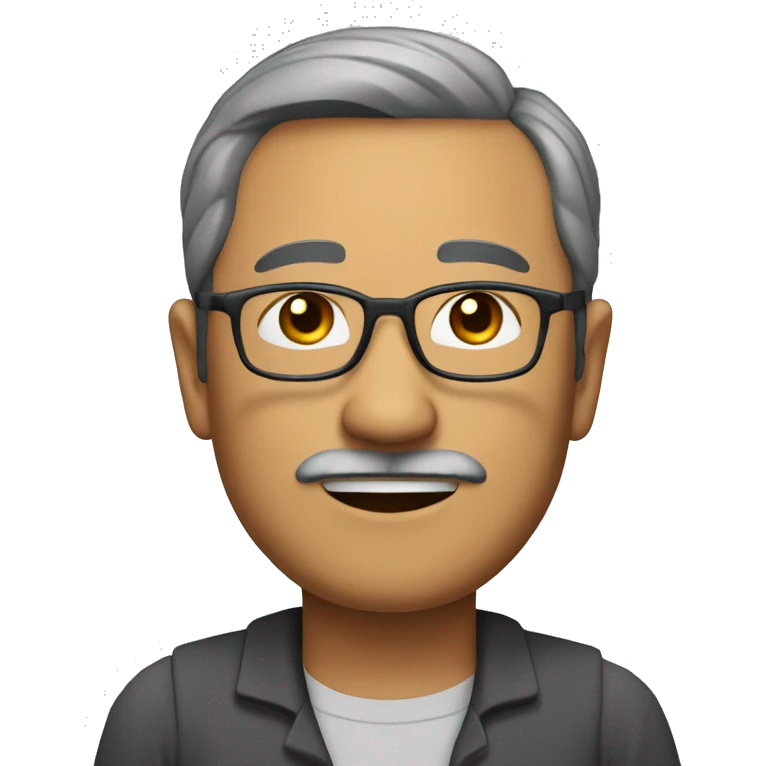 south east asian middle-aged man with glasses, a small moustache and tiny beard only on the chin. full body image emoji