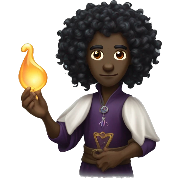  A black male elf that is a witch fortune teller that has pointed ears with long black curly hair emoji