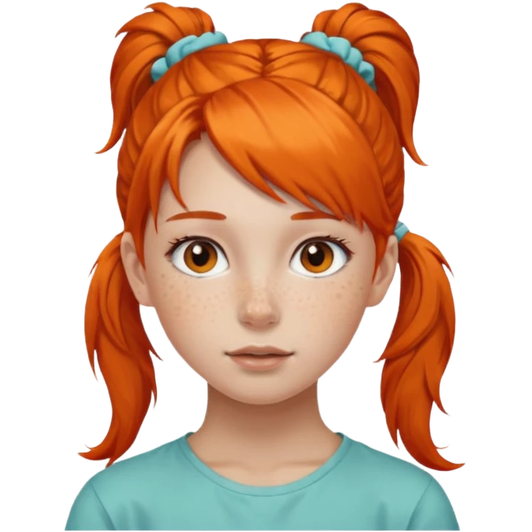 Teen girl with scrunchie ponytail orange hair emoji