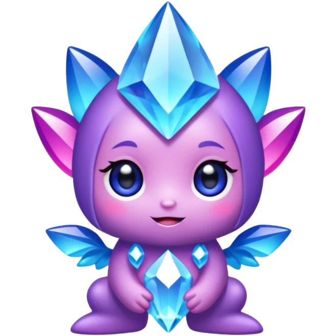 kawaii chibi crystal sprite creature, purple, blue, and pink, cute and sparkly, chibi style, adorable expression emoji