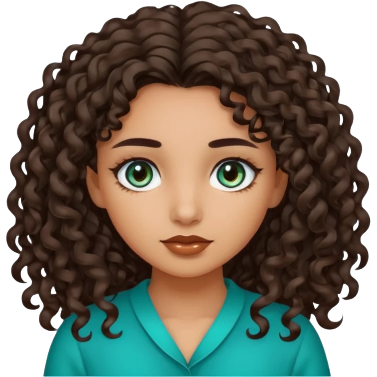 Girl with olive skin, teal eyes, and dark brown loose curly long hair emoji