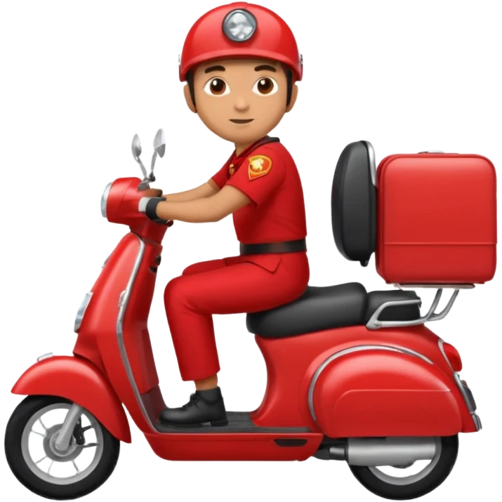 A man in red uniform on a red scooter with space in the back for cargo emoji