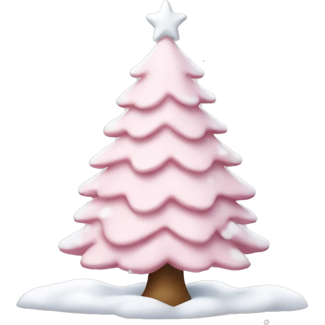 Light pink christmas tree with snow with ornaments emoji