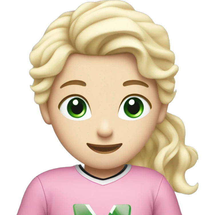 A hockey boy and a figure skating girl hugging the girl has blond hair and blue eyes the boy has black hair with green eyes the girl is wearing pink emoji