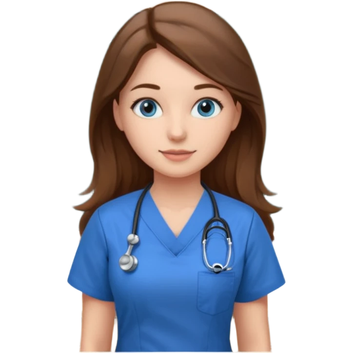 university classroom that says nursing school on the blackboard with a pretty female nursing student with long brown hair, blue eyes emoji