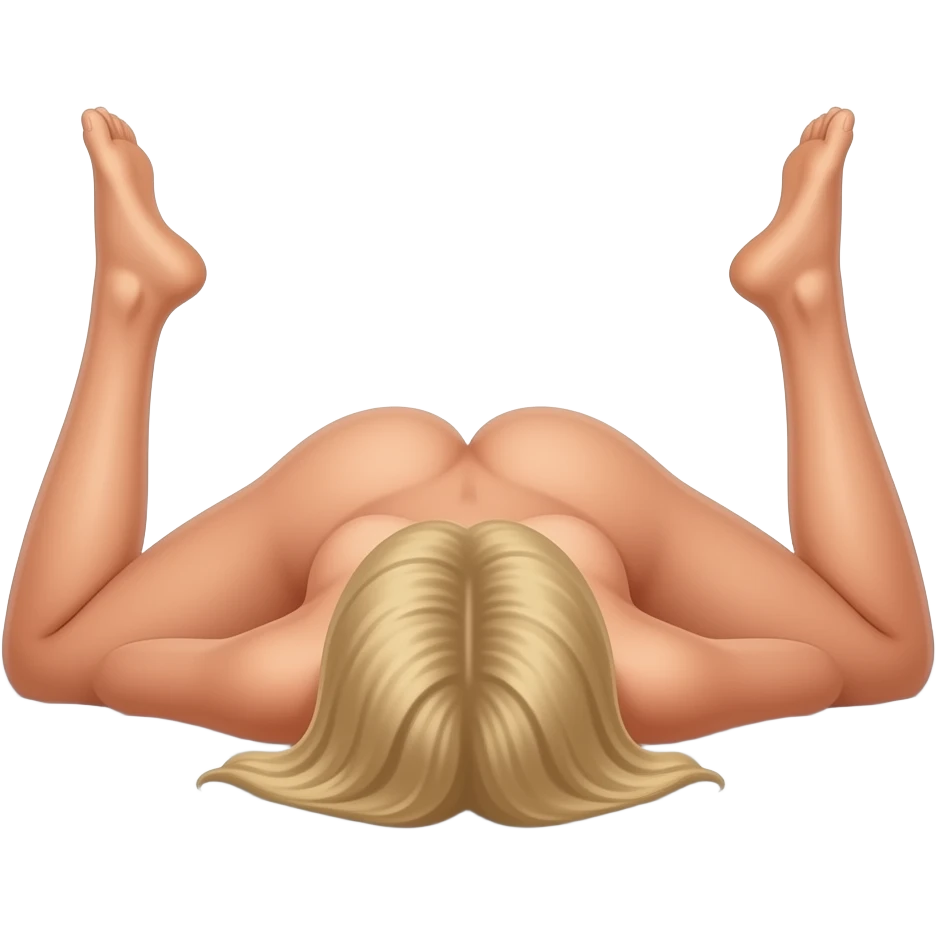 Nude woman, thin blonde, C Cup, lying in bed, legs raised up, ass showing, legs spread emoji