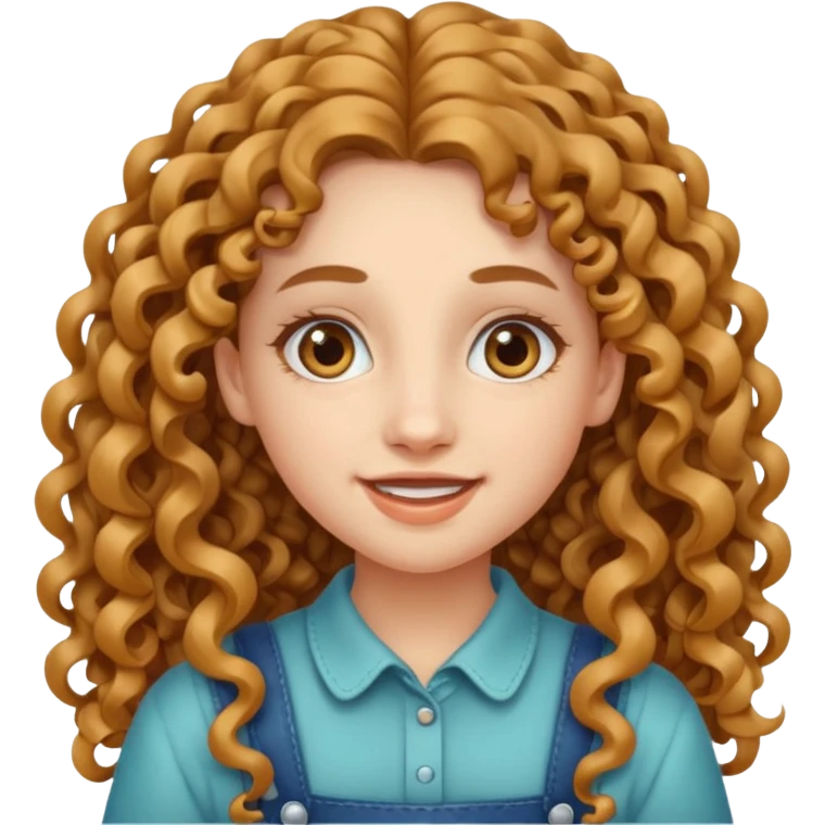 create a frontend girl that has an oval face and very very long curly hair and has braces  and white emoji
