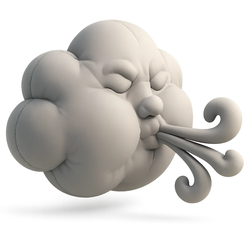 cloud blowing wind, soft plush cushion style emoji