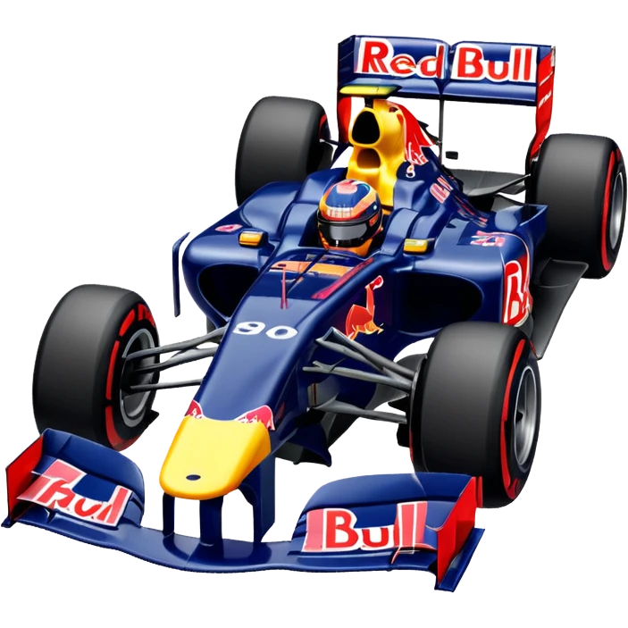 Um carro de fórmula 1 da rede Bull de 2010 com o número 5 no carro emoji