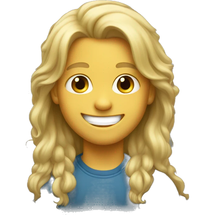 A little long-haired blond boy  smiling  emoji