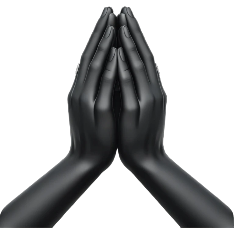 Minimal emoji, abstract praying hands simplified into solid black metal forms, subtle sacred reference, fashion avant-garde minimalism, no details, no glow, no neon, flat emoji style, centered, transparent background emoji