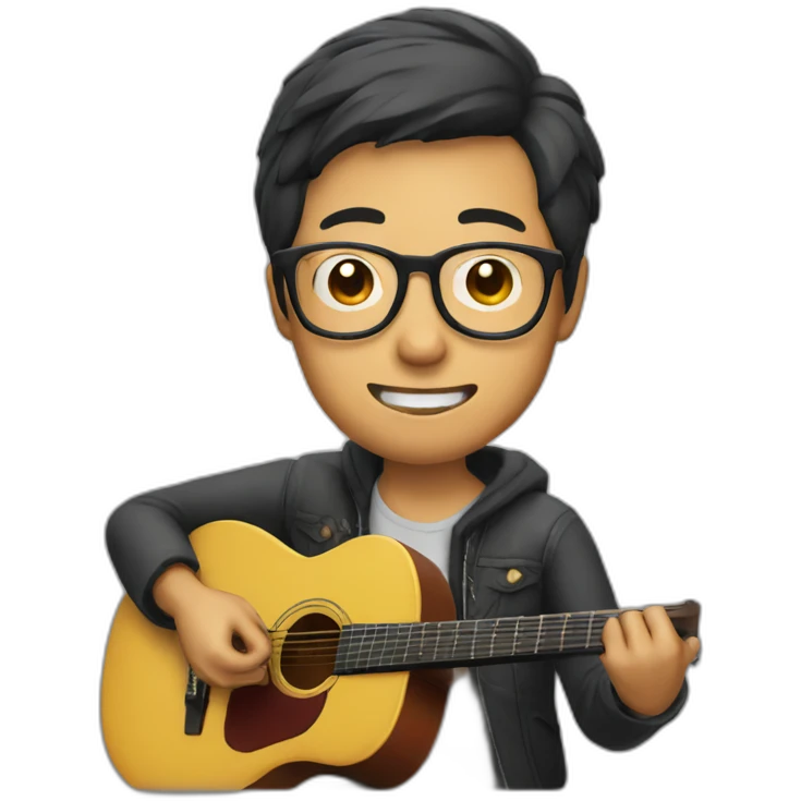 Asian man with glasses playing a guitar emoji