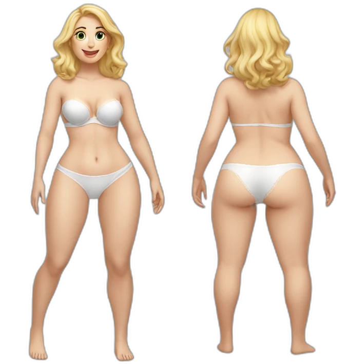Full body Caucasian curvy beauty white knickers back and front views emoji