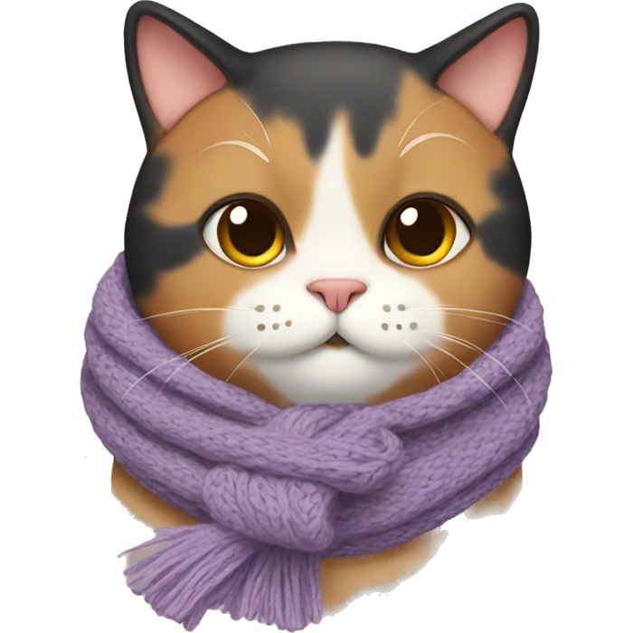 Fat Calico cat wearing a knit scarf emoji