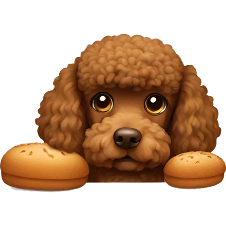 Brown Poodle eating with bread  emoji