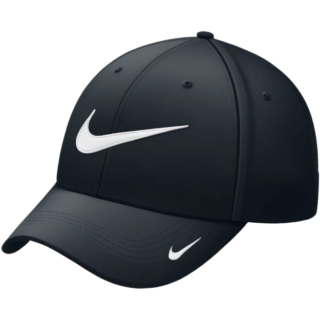 Simple black Nike cap with white Nike swoosh logo embroidered on the front. Baseball cap style. Just the hat by itself. emoji